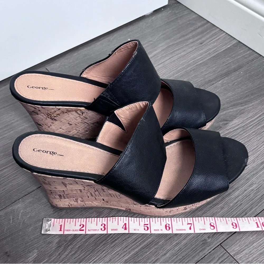 George Black Cork Wedge Sandals - Picture 8 of 10